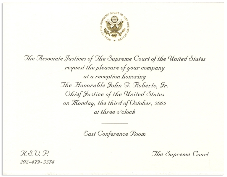 Invitations to the Investiture Ceremony and Reception of Supreme Court Chief Justice John Roberts